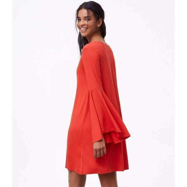 OrangeDressbehind Loft Hot Orange Long Flare Bell Sleeve Large