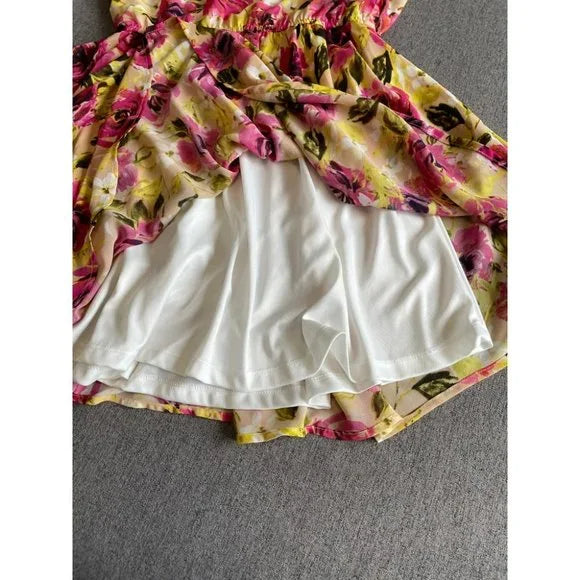 Suzy Shier Yellow and Pink Extra Small