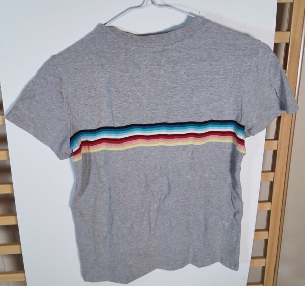 WIN_20250709_13_15_35_Pro Forever 21 Rainbow Striped Grey Short Sleeve Tee