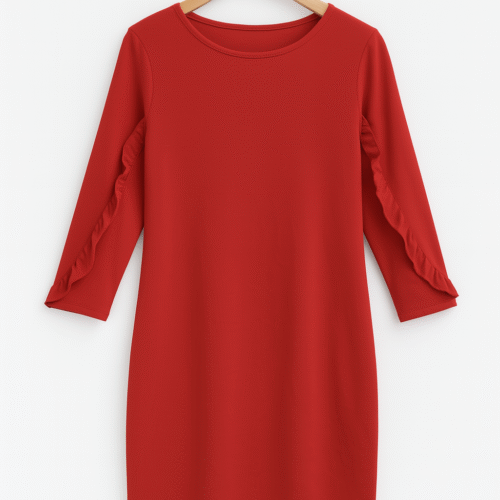 Zara Trafaluc Red Long Sleeve Dress with Ruffles