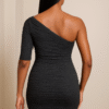 Crinkled Black One Shoulder Fitted Dress /BodyCon XS Size