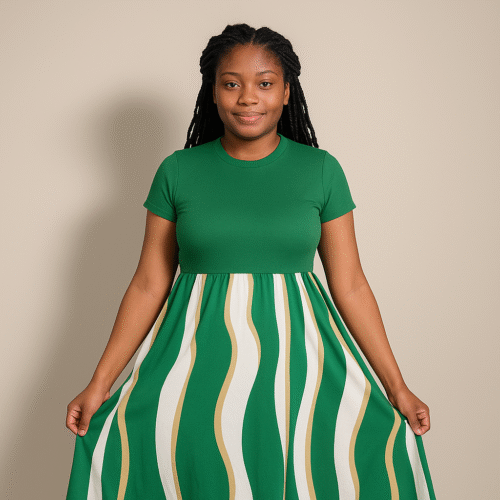 Casual Green Stripe Dress Medium