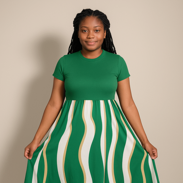file-0000000079686230a8b127734ca7a155 Casual Green Stripe Dress Medium